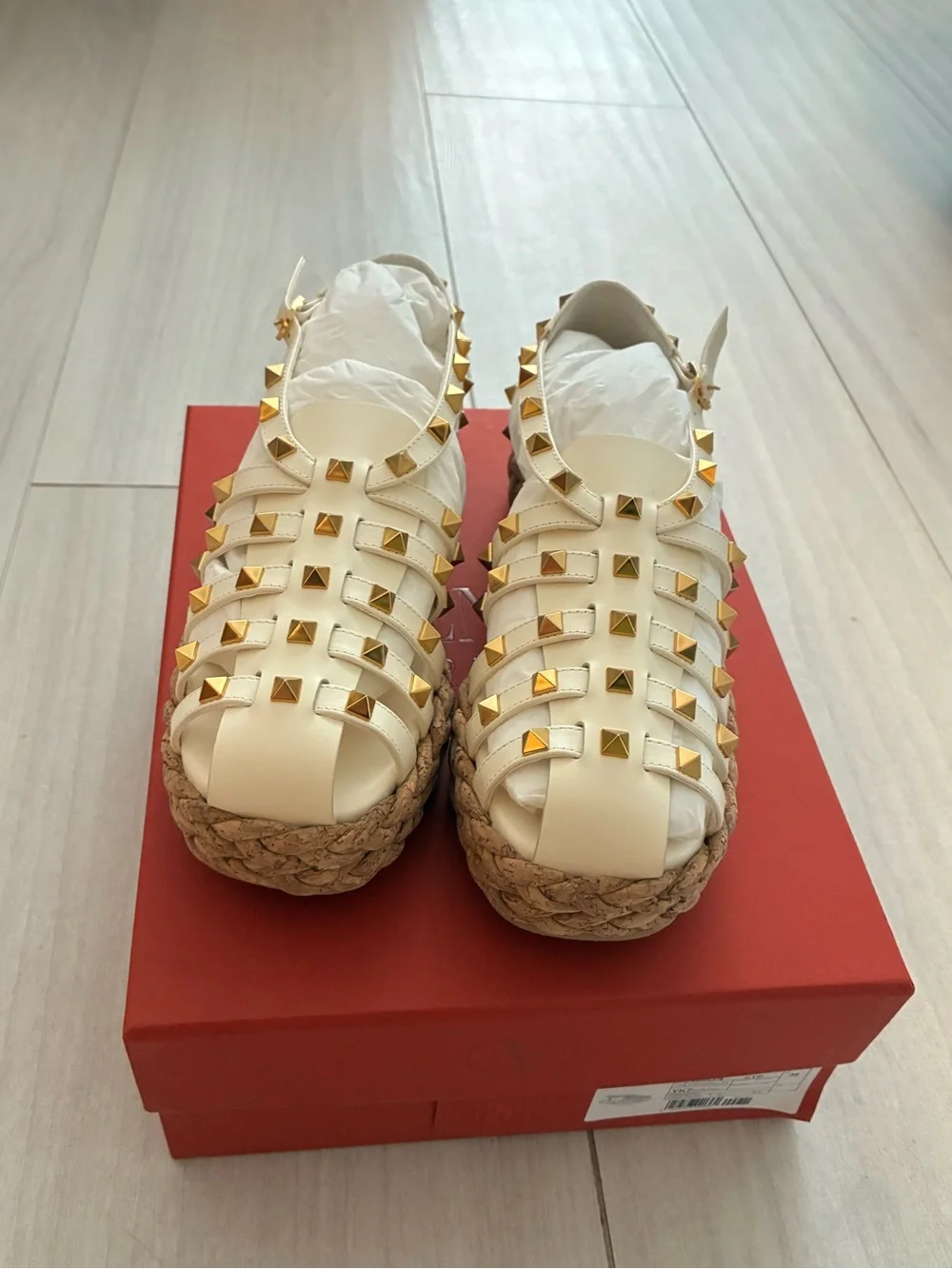 Valentino White Studded Espadrille Platform Sandals